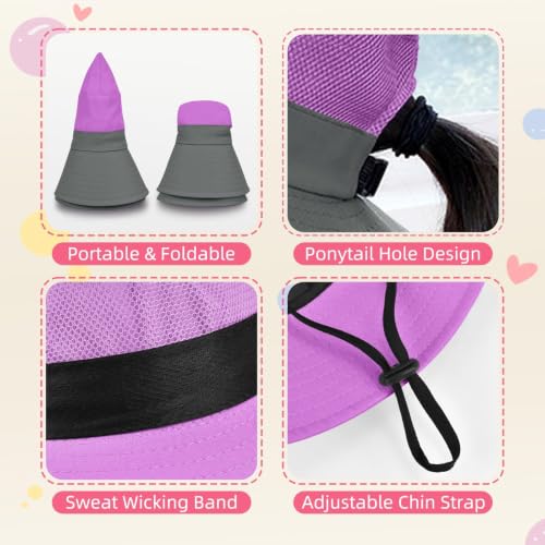 ZOORON Kids Girls Ponytail Sun Hat UPF 50+ Breathable Mesh Water-Resistant - color: Two-tone Purple
