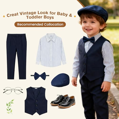 American Trends Baby Boy Newsboy Cap 2 Pack with Bow Tie - color: Gray Red, size: 1-2T