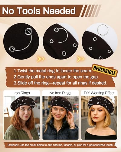 AWAYTR Punk Beret Hat for Women - 90% Wool Blend Goth Alt French Cap - color: Coffee