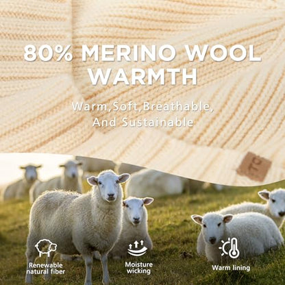TOP-EX DryKnit™ 80% Merino Wool Waterproof Warm Brim Beanie with Ear Flaps - color: Beige, size: X-Large-XX-Large