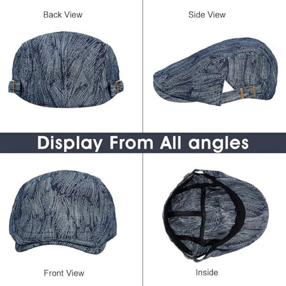 2Pcs Men's Newsboy Cap Cotton Flat Ivy Gatsby Driving Hat - color: Nz1-black+deepblue
