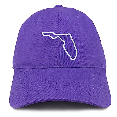 Trendy Apparel Shop Florida State Outline State Embroidered Cotton Dad Hat - color: Purple