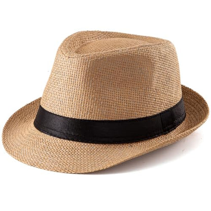 XL Straw Fedora Hats for Men Summer Trilby Beach Travel Panama Casual 7 1/2 - color: Khaki
