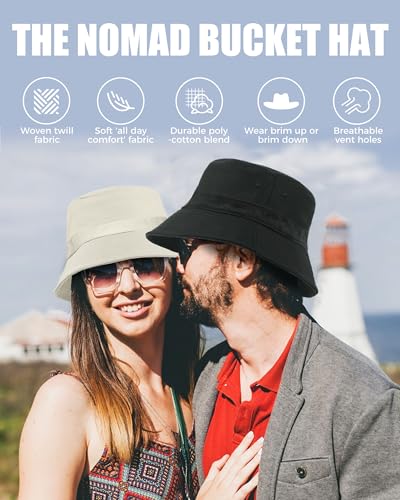 BFONS Cotton Bucket Hat Unisex for Women Men Summer Sun Beach Hat, Denim Packable Fisherman Cap for Casual Sports Trips - color: Khaki, size: Large