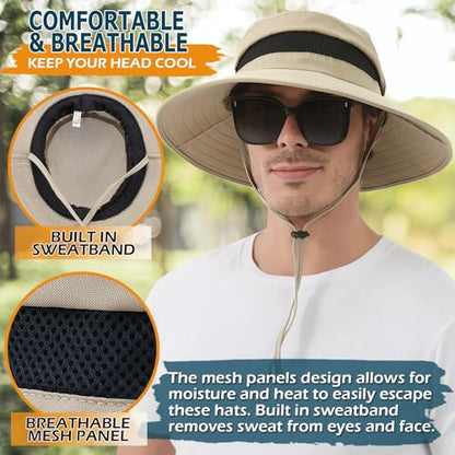 Men's UPF 50+ Waterproof Wide Brim Boonie Hat, Sun & Rain Protection - color: Light Camel (No Waterproof)