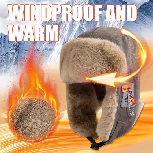 Croogo Trapper Hat Winter Hats for Men Trooper Russian Warm Hat with Ear Flaps Women Ushanka Fur Hat Windproof Ski Hat - color: Pl10-gray