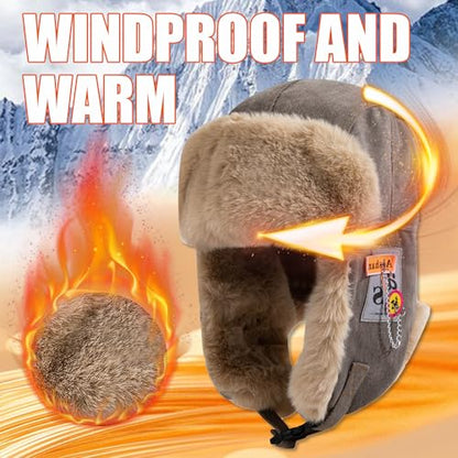 Croogo Trapper Hat Winter Hats for Men Trooper Russian Warm Hat with Ear Flaps Women Ushanka Fur Hat Windproof Ski Hat - color: Pl10-gray