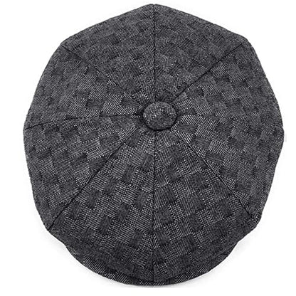 Men's Classic 8 Panel Wool Blend Newsboy Snap Brim Collection Hat - color: Black-nsb3052, size: Medium
