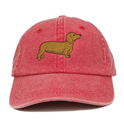 Trendy Apparel Shop Dachshund Embroidered Dog Theme Low Profile Dad Hat Cotton Cap - color: Red