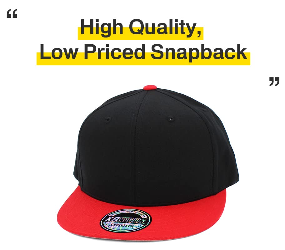 KBETHOS Classic Snapback Hat Blank Cap Underbrim Cotton Wool Blend Flat Visor Adjustable Unisex - color: Black Red