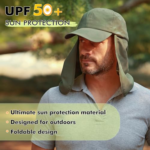 Tirrinia Wide Brim Sun Hat with Neck Flap for Men & Women - color: Green