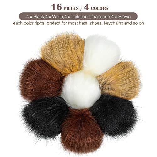Tatuo 16 Pcs Faux Fur Pom Poms for Hats, Black, White, Natural, Coffee - color: Black, White, Natural, Coffee