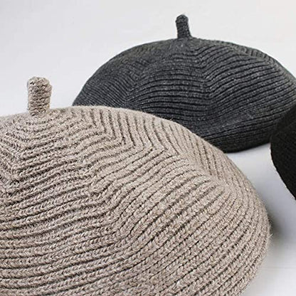 French Style Beret Hat for Women Winter Fall Knit Artist Hats Classic Solid Color Beanie Hat - color: Dark Grey