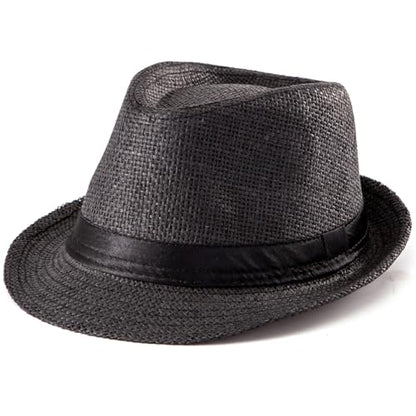 XL Straw Fedora Hats for Men Summer Trilby Beach Travel Panama Casual 7 1/2 - color: Black