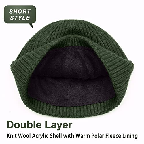 ROYBENS Short Wool Fisherman Beanie for Men Women Knit Fleece Lined Beanies - color: 2pcs-black+army Green