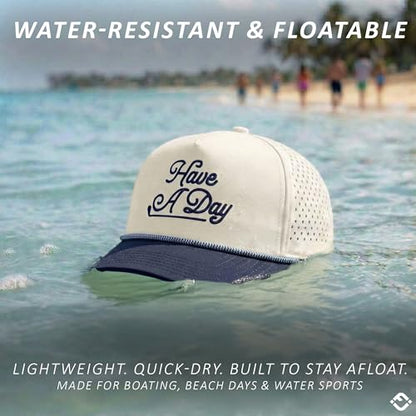 Funky Junque Golf Trucker Hat - color: Have a Day - Navy/Beige