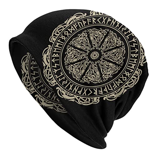 Men Vikings Beanie Caps,Norse Rune Skull Cap Knit Hat Slouchy Cap Autumn Summer Casual Beanies Hat - color: Norse Rune Printed
