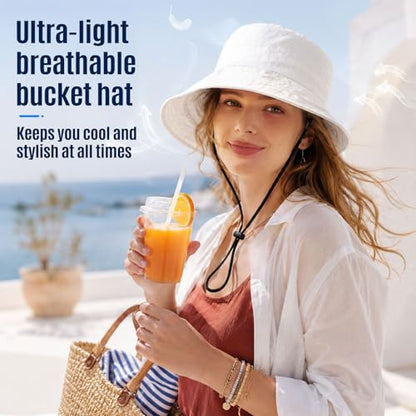 Waterproof Bucket Hats for Women Packable White Rain hat Sun Hat