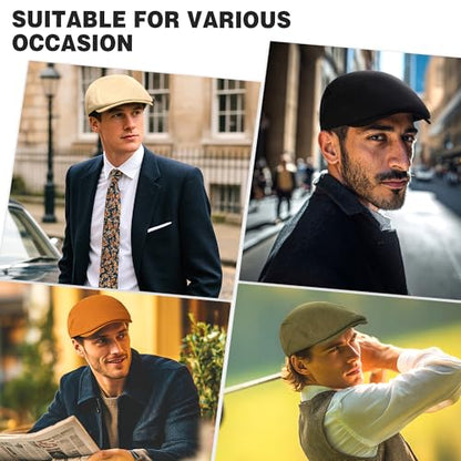 2Pcs Men's Newsboy Cap Cotton Flat Ivy Gatsby Driving Hat - color: 2b3-black+armygreen