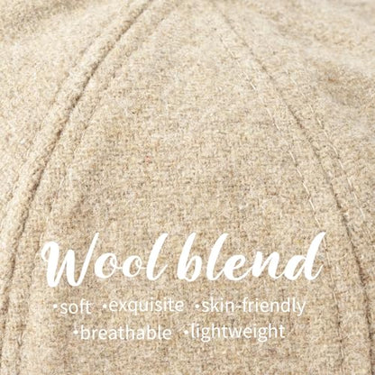 Women’s Newsboy Cap Wool Blend Retro Solid Color Girls Fashion Gatsby Cabbie Visor Beret Hat - color: Herringbone Beige
