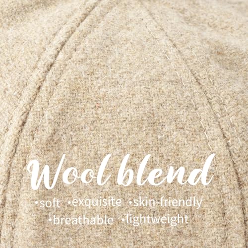 Women’s Newsboy Cap Wool Blend Retro Solid Color Girls Fashion Gatsby Cabbie Visor Beret Hat - color: Herringbone Beige