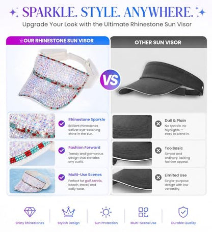 Shiny Women's Bling Rhinestone Visor Sun Protection for Tennis Golf Beach - color: Whiteabcolorf