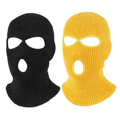 Pukavt 2 Pack 3 Hole Winter Knitted Mask, Ski Mask Balaclava Cap - color: Black/Yellow