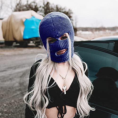 Super Z Outlet Knit Sew Acrylic Outdoor Full Face Cover Thermal Ski Mask One Size Fits Most - color: Navy Blue