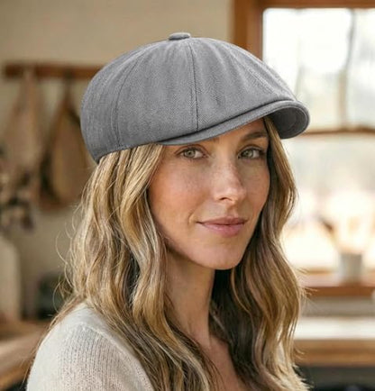 DIYDECAL Mens Newsboy Cap 8 Panel,Cotton Blend Flat Ivy Gatsby Cabbie Golf Hat - color: Light Grey