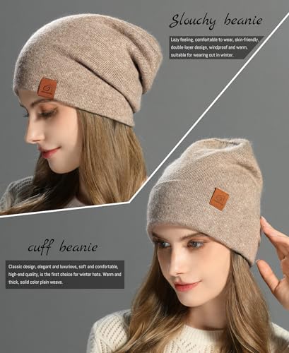 jaxmonoy Slouchy Knit Beanies Winter Hats for Women Men Soft Warm Reversible Slouch Cuffed Skull Knitted Beanie Cap - color: Brown