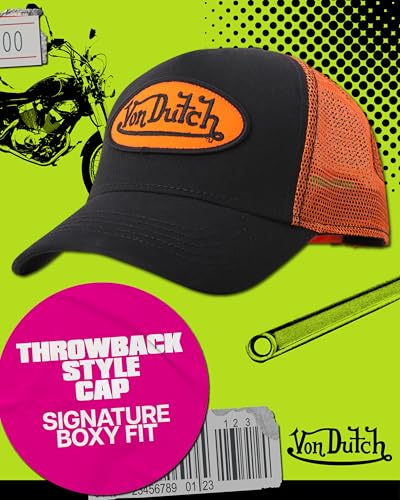 Von Dutch Unisex Trucker Hat, Colorblock, Mesh Back, Curved Bill, Snapback - color: Orange