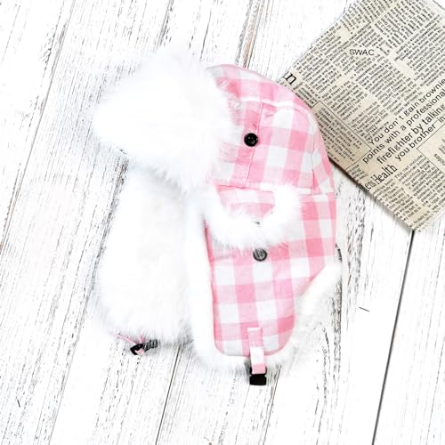 ONWAY Trapper Hat Winter Hats for Women Men with Faux Fur Ear Flaps - color: Pink