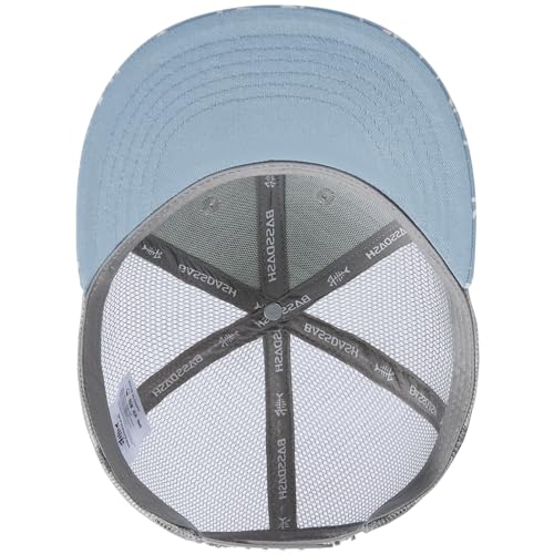 BASSDASH Flat Brim Trucker Cap Adjustable Snapback Hat Mesh Back for Men Women - color: Heather Grey and Blue
