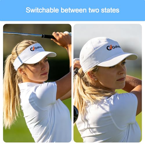 2-in-1 Convertible Golf Visor & Baseball Cap, Lightweight Breathable Golf Visors for Men & Women, Adjustable 100% Polyester Performance Sports Hat for Running, Pickleball, Tennis & Golf White Zip