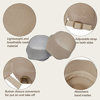Geyoga 3 Pcs Mesh Newsboy Cap, Adjustable Mesh Cap - color: Khaki, Light Gray, Black