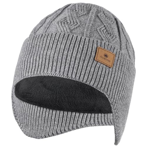 Ocatoma Winter Beanie with Earflap for Men Women Warm Knit hat Fleece Lined - color: Grey