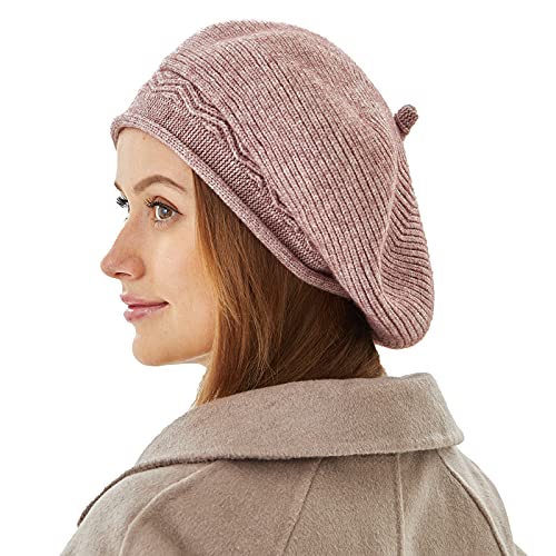 FENELY Beret Hat for Women, French Style Beanie Winter Fashion Warm Thickened Lining Knit Cap - color: Purple