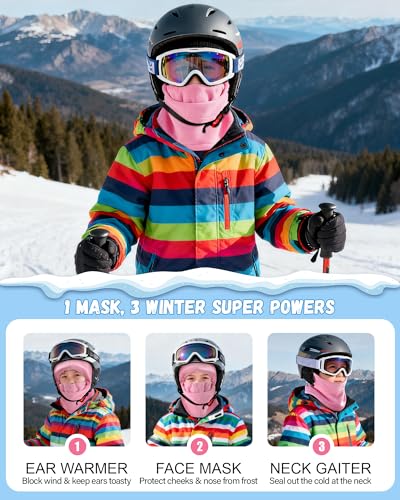 AWAYTR Kids Balaclava Ski Mask for Boys Girls - Fleece Windproof Winter Cap - color: Pink