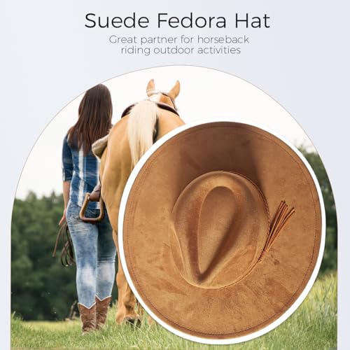 Fedora Hat for Men Women, Wide Brim Felt Panama Cap - color: Khaki