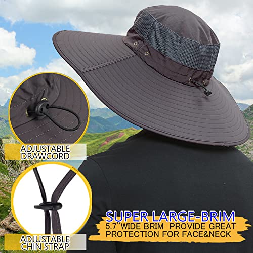 Men's Wide Brim Sun Hat-UPF 50+ Protection,Waterproof Bucket Hat for Fishing, Hiking, Camping,Breathable Nylon & Mesh - color: Dark Grey, size: X-Large