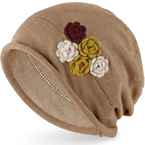 Ababalaya Breathable Cotton Linen Slouchy Beanie Hat for Women - color: Khaki