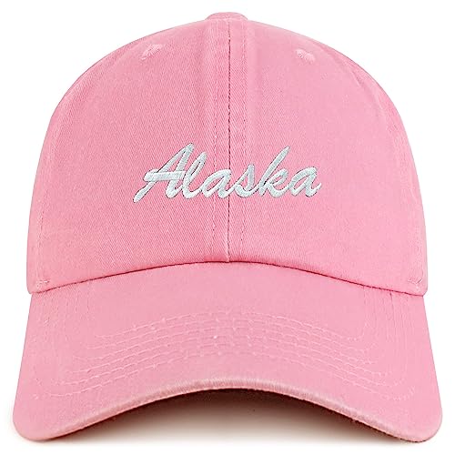Trendy Apparel Shop Alaska State Embroidered Low Profile Adjustable Cotton Cap - color: Pink