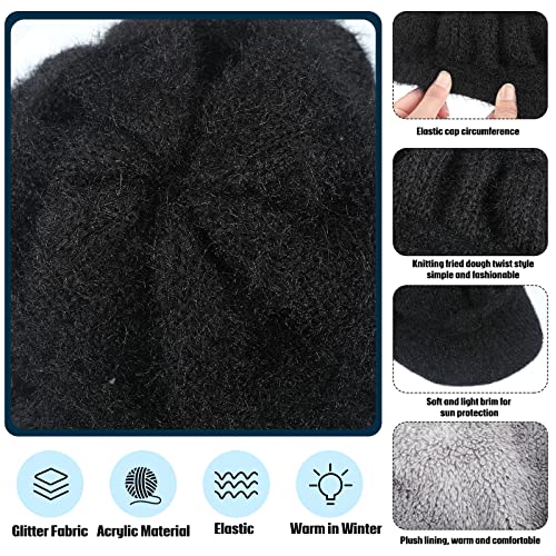 Mepase 3 Pieces Women Warm Hat for Winter Slouchy Beanie Cap with Visor Knitted Newsboy Hats for Women Ski Snow - color: Red, Black, Gray