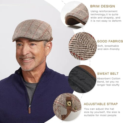 Men's Cotton Newsboy Hats Flat Ivy Gatsby Cap Irish Cabbie Ivy Driving Hunting Hat - color: Checkered Coffee