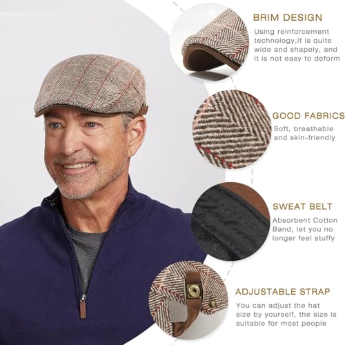 Men's Cotton Newsboy Hats Flat Ivy Gatsby Cap Irish Cabbie Ivy Driving Hunting Hat - color: Checkered Coffee