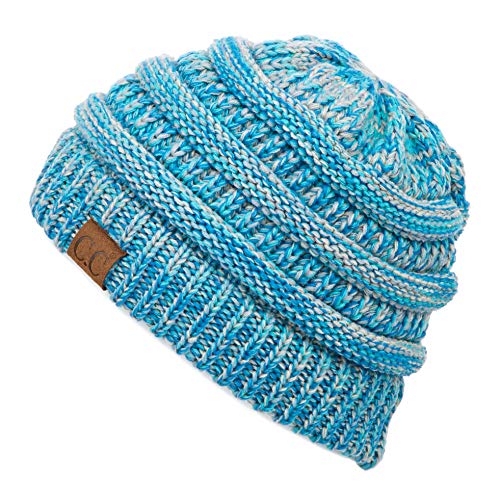 CC Classic Winter Fall Trendy Chunky Stretchy Cable Knit Beanie Hat - color: Teal Mix