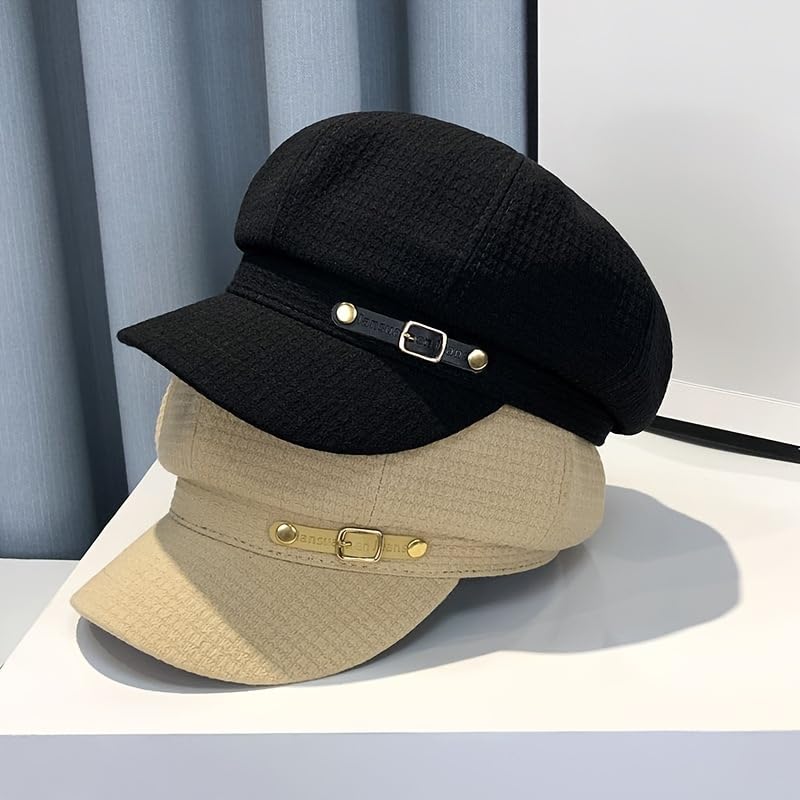 Elegant Lightweight Breathable Cap - 1pc Classic Newsboy Hat Solid Color Fashionable Hats for Women - color: Black