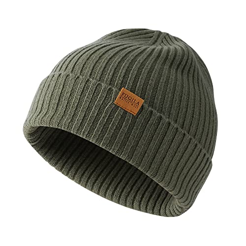 100% Merino Wool Cuff Beanie Hat, Unisex Warm Winter Caps Soft, Breathable & Cozy Stretchy Knitted Cuffed Cap - color: Absinthe Green