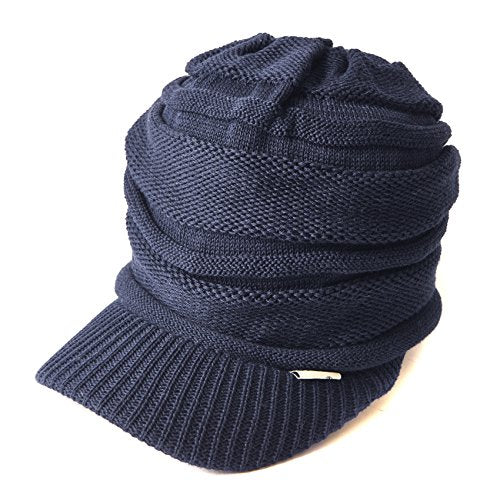 CHARM Mens Brimmed Knit Beanie Hat - color: Navy