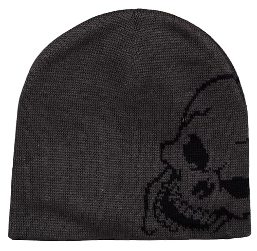 TOP HEADWEAR Skull Beanie Short Knit Cuffless Winter Hat Embroidered Skulls - color: Grey Skull